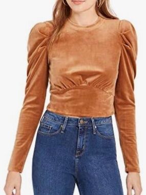 KIT + SKY Caramel Brown Velour Puff Long Sleeves Top Size M